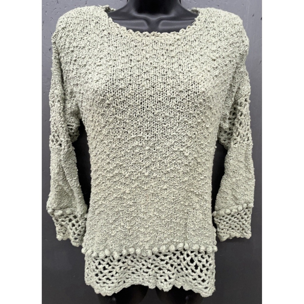 Carraig Donn Handknit Sweater M Green Crochet Ireland Cottagecore Boho Peasant